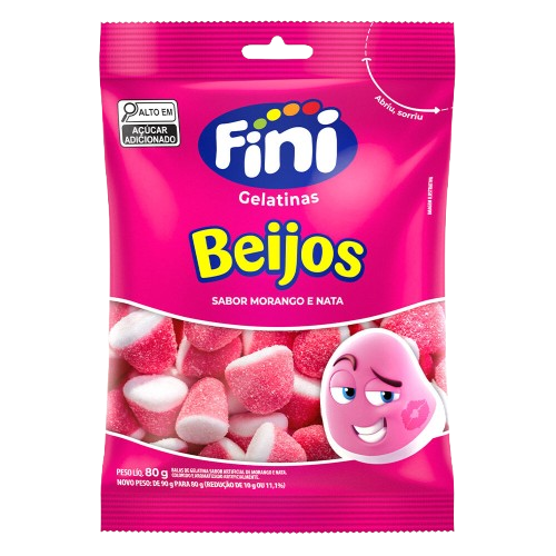 Bala de gelatina Fini Beijos Sabor Morango e Nata. 